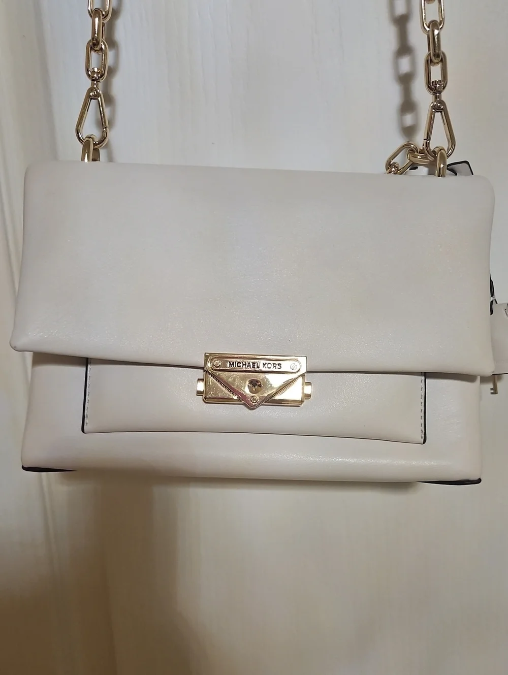 Michael Kors Cream Leather Crossbody with Gold Chain